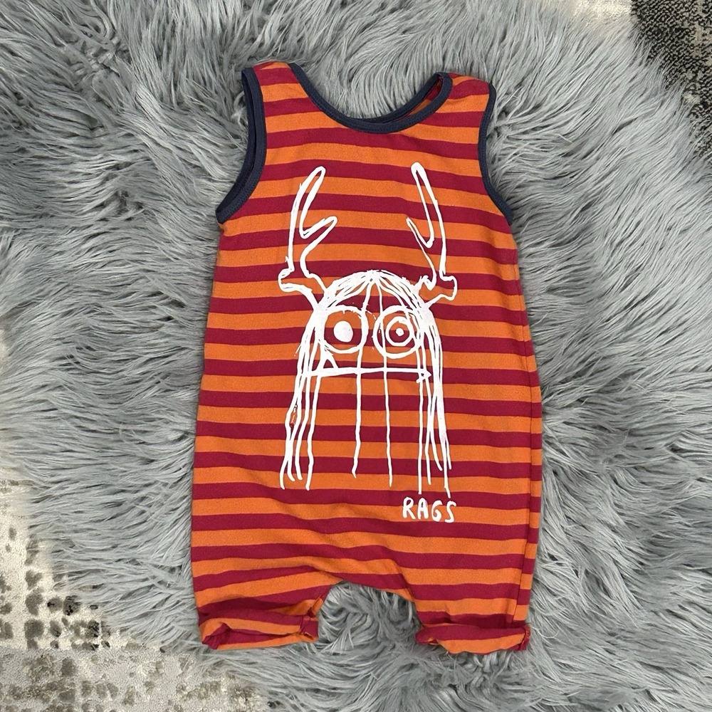 RAGS‎ TO RACHES 12-18month Striped Monster Romper  Boy Girl Baby Outfit